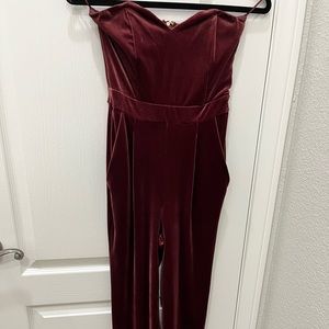 Express Burgundy Velvet Jumpsuit